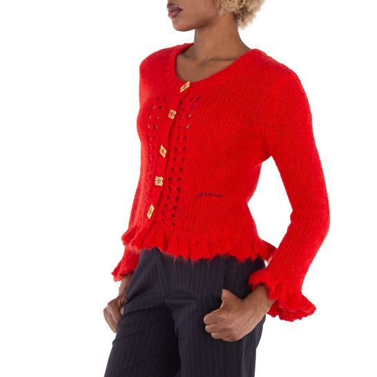 トップス andequal unique button cardigan red Ganni Ladies Racing Red Mohair Butterfly-Button Cardigan, Size
