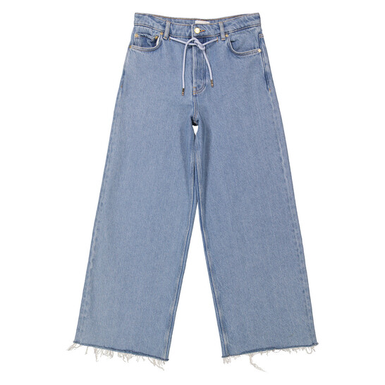 Ganni Light Blue Stone Denim Wide Drawstring Jeans, Waist