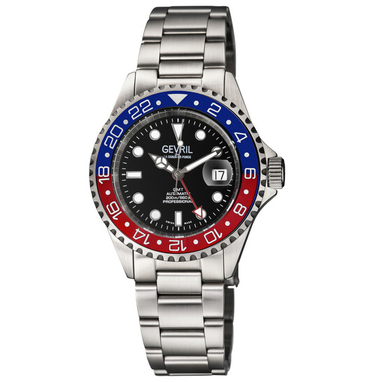 Gevril Wall Street Automatic Black Dial Pepsi Bezel Men's Watch