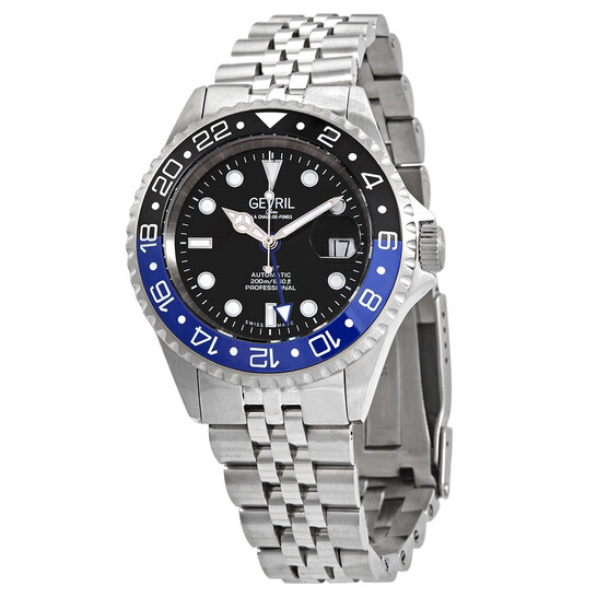 Gevril Wall Street GMT Black Dial Batman Bezel Men's Watch 4953B