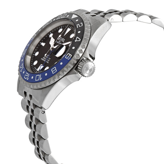 Gevril Wall Street GMT Black Dial Batman Bezel Men's Watch 4953B