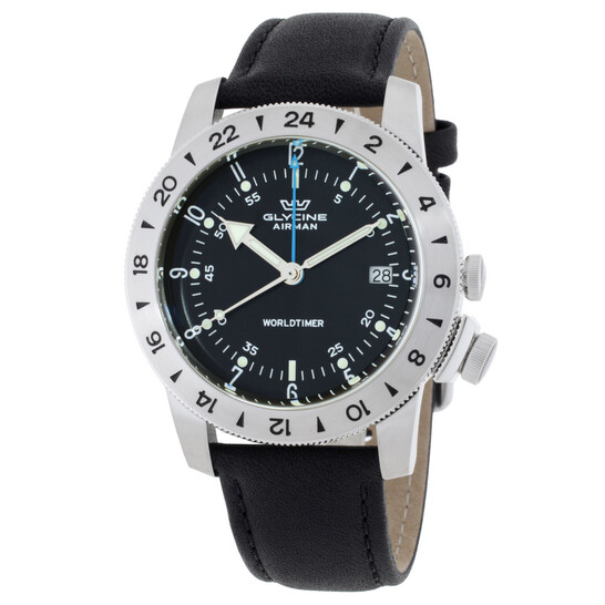 Glycine Airman Vintage GMT Quartz Black Dial