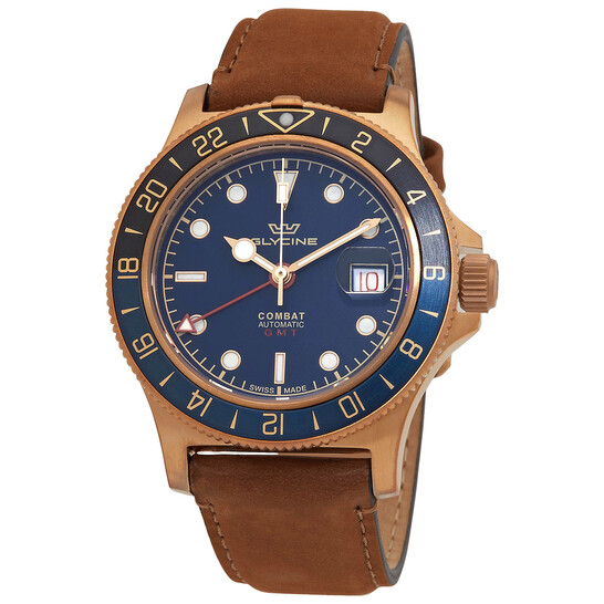Glycine Combat Sub Sport 42 Bronze GMT Automatic Blue Dial Men's Watch GL0317 - 546x546