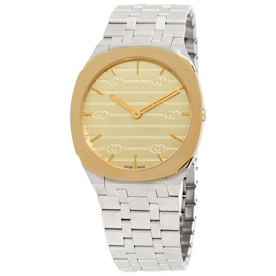 Gucci 25H Quartz Gold Dial Ladies Watch YA163403 7319034945892