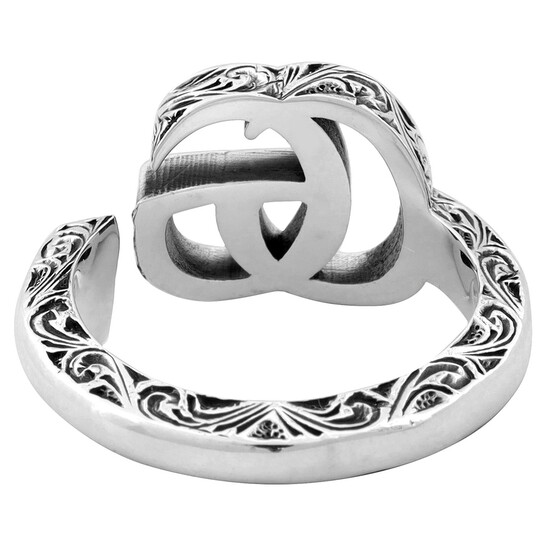 Gucci Aged Silver Double G Marmont Ring, Size 12