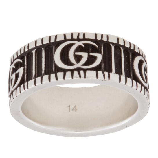 【Gucci】 正規品★ Double G Ring Silver Aged Finish Gucci Double G Marmont Two Tone Silver Ag925 Vintage Style