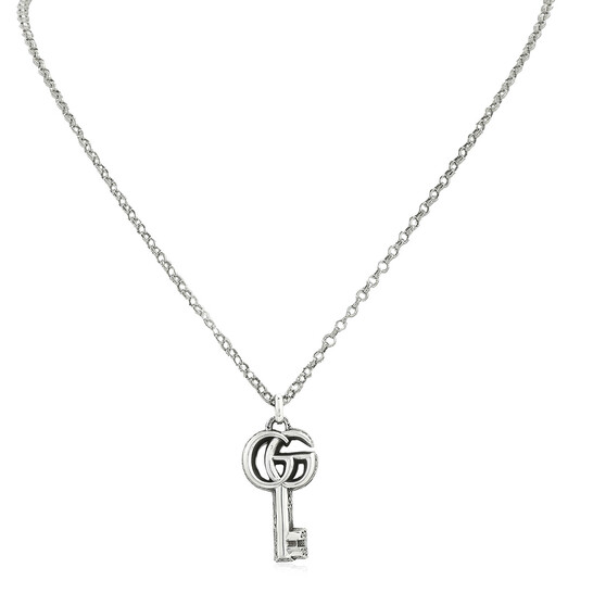 ★大人気★Gucci Double G Necklace Silver Aged Finish Gucci Double G Pendant Necklace 925 Sterling Silver 27