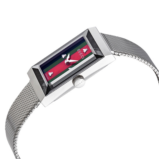 Gucci G-Frame Quartz Green and Red Web Mother of Pearl Dial