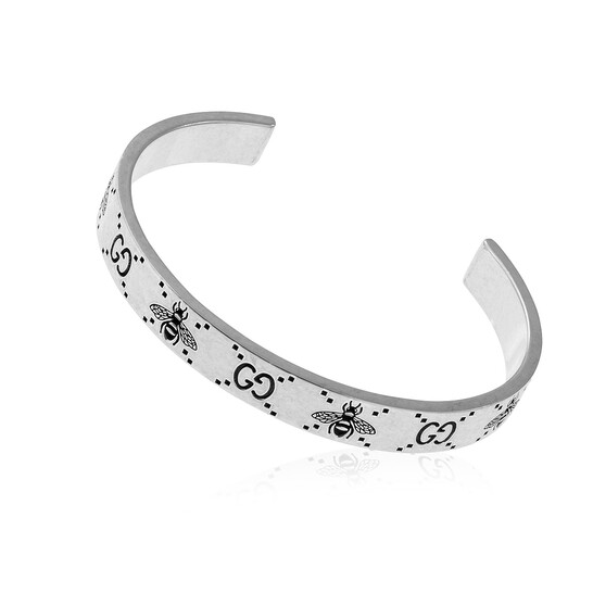 Gucci GG And Bee Engraved Cuff Bracelet, Size 16