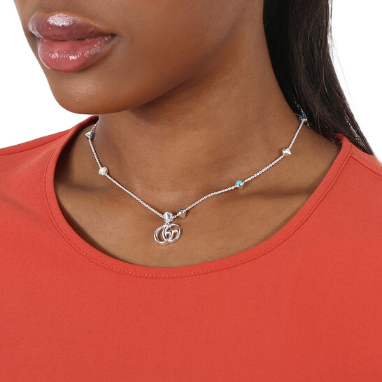 アクセサリーその他 GUCCI Woman Jewel Silver YBC774046001 Gucci GG Marmont Mother of Pearl & Topaz Double G Pendant