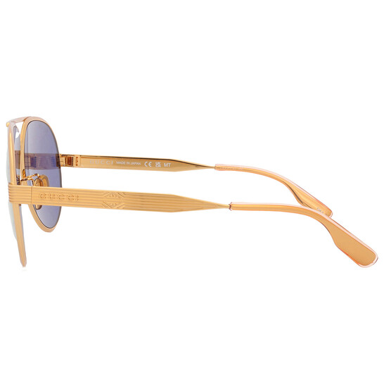 Gucci Gold with Blue Logo Mirror Pilot Men's Sunglasses