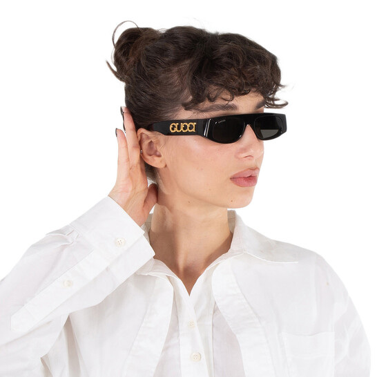 GUCCI 長方形フレムサンクラス GG1771SGUCCILIDO001 NERO NEW GUCCI GG1771S 001 GEOMETRIC BLACK GREY WOMEN SUNGLASSES