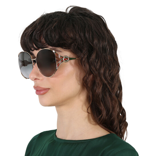 Gucci Grey Gradient Oval Ladies Sunglasses GG0225S 001 63