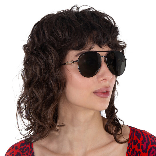 Gucci GG1698S-001 Black aviator Ladies Sunglasses Gucci Eyewear Gucci Gg1698s Linea Horsebit 001 Black Grey  main image 2