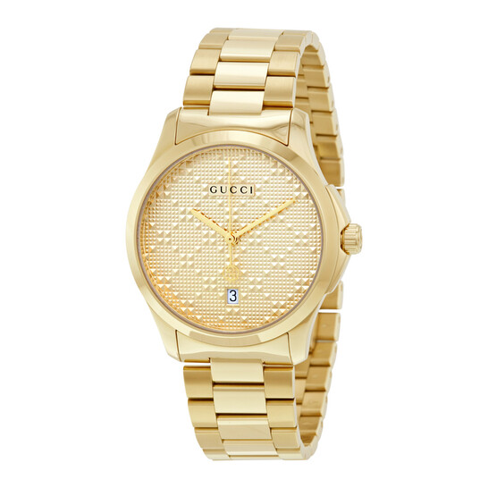 Gucci G-timeless Yellow Gold Diamond Pattern Dial Unisex Watch YA126461