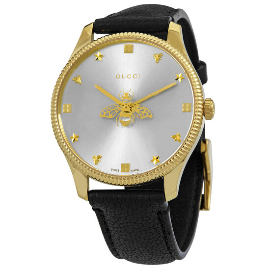 Gucci G-Timeless Quartz Ladies Swiss Bee Silver Sun Brushed Dial