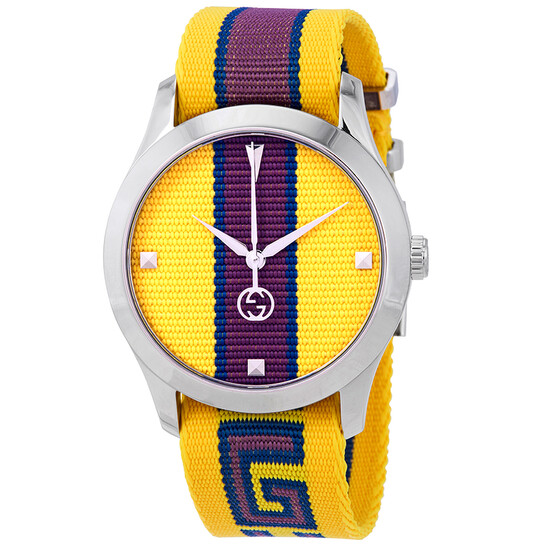 Gucci G-Timeless Yellow with Stipes Motif Dial Unisex Watch