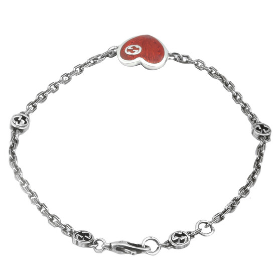 Gucci Heart Aged Finish Sterling Silver And Red Enamel