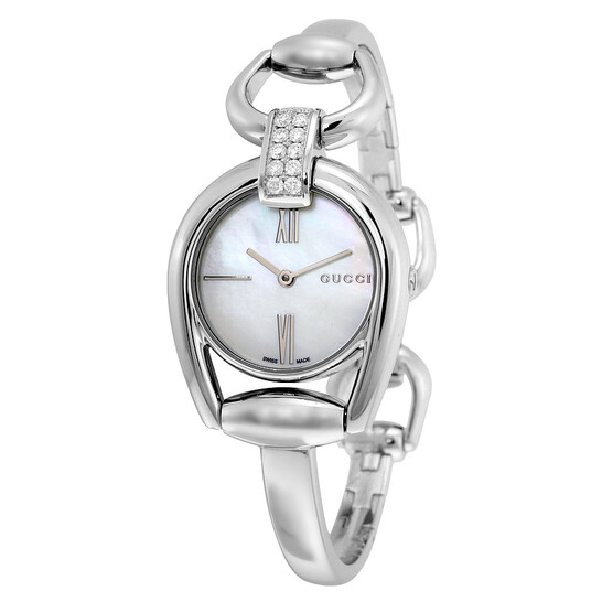 Gucci Horsebit Small Whte Mother of Pearl Dial Ladies Watch