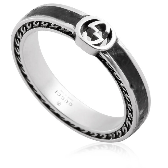 Gucci Intelocking G Detail Sterling Silver Enamel Ring, Size 17 ...