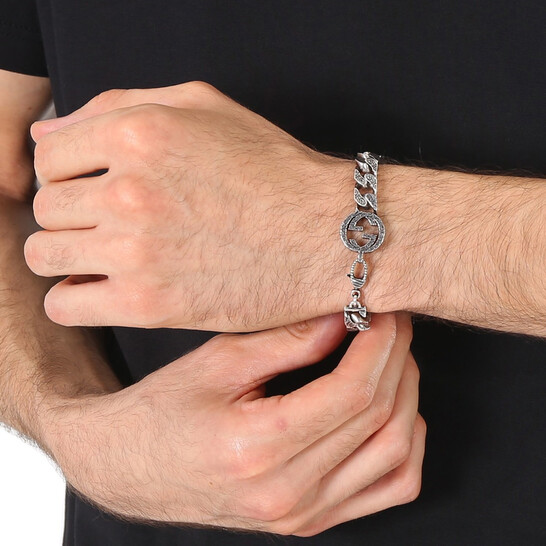 Gucci Interlocking G Chain Bracelet In Silver, Size 16