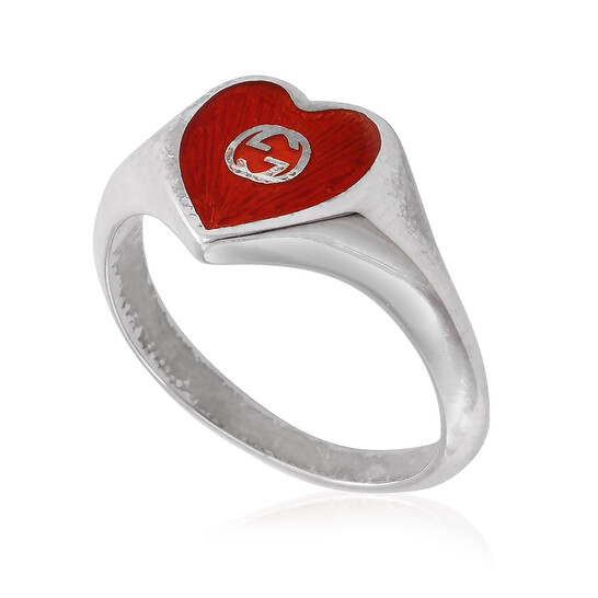 Gucci Interlocking G Red Enamel Heart Ring, Size 14 YBC645544001