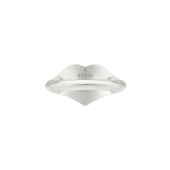 Gucci Interlocking G White Enamel Heart Sterling Silver Ring