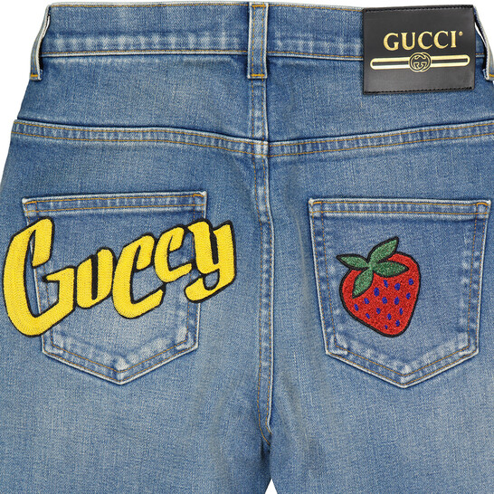 パンツ GUCCI Women Straight Pants 828604XDDAS Blue Gucci Ladies Blue Stretch Denim Skinny Pants, Waist Size 23
