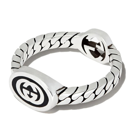 【希少】Gucci Inter rocking wide G ring Gucci Gucci Interlocking Sterling Silver Pink Enamel 5mm