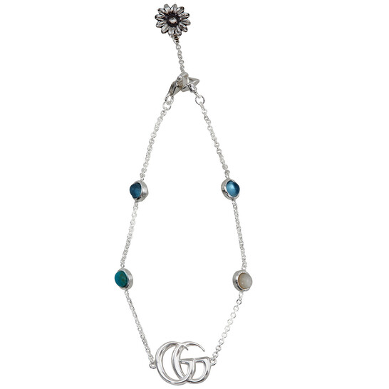 Gucci Marmont Double G Silver Flower Bracelet, Size 17