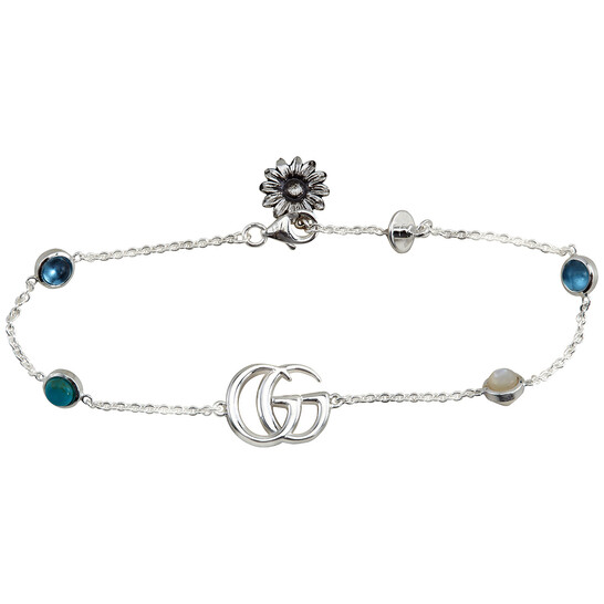 Gucci Marmont Double G Silver Flower Bracelet, Size 17