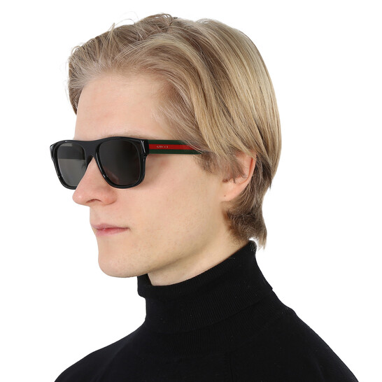 Gucci Polarized Grey Square Men's Sunglasses GG0341S 002 56