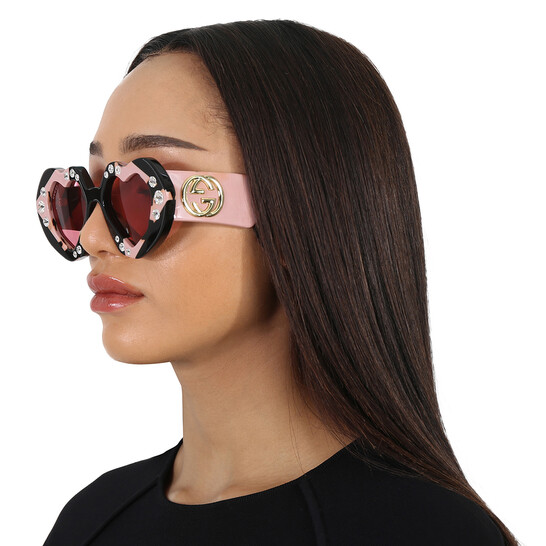 ⭐︎ Gucci Red Irregular Ladies Sunglasses GG1329S 001 48
