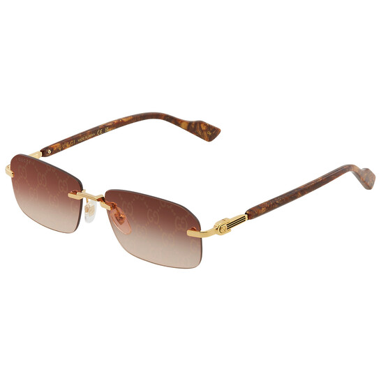 ● GUCCI ● サングラス Gold / Red Logo / 56mm Gucci Red Logo Rectangular Men's Sunglasses GG1221S 004 56