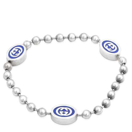 Gucci Sterling Silver And Enamel Boule Chain Interlocking G