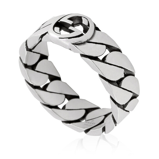 Gucci Sterling Silver Interlocking G Ring, Size 14