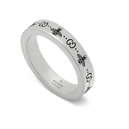 Gucci Sterling Silver Signature GG Bee Motif Ring, Size 15