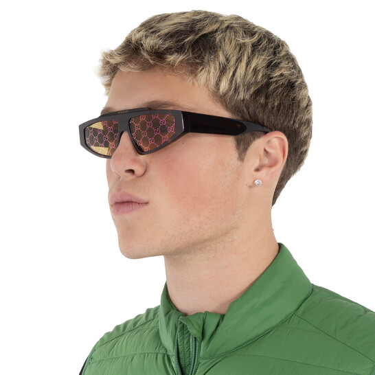 Gucci Yellow Logo Browline Unisex Sunglasses GG1591S 002 58