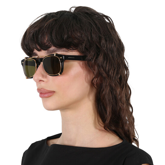 Gucci Yellow With Green Clip On Sport Unisex Sunglasses GG0182S
