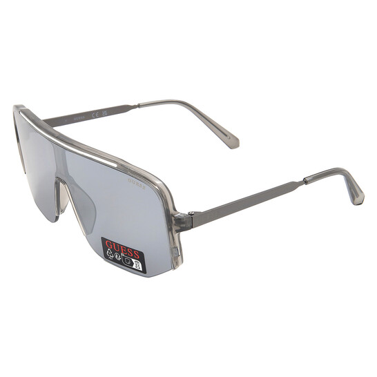 GUESS Unisex Shield Sunglasses Gray Transparent UV New With Soft Pouch Guess Factory Smoke Mirror Shield Men main image 2