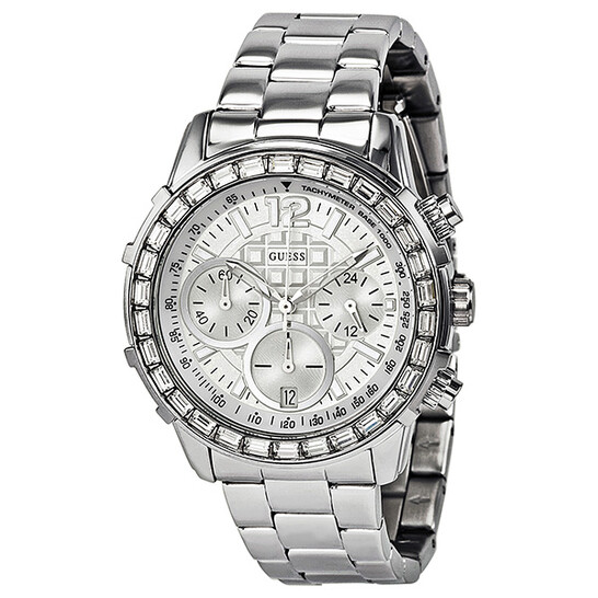 Guess Silver Chronograph Watch with Crystal Bezel Guess Chronograph Watch 38mm Silver Gold Crystal Date New  main image 2