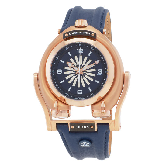 GV2 by Gevril Triton Automatic Blue Dial Blue Leather Men's Watch 3406