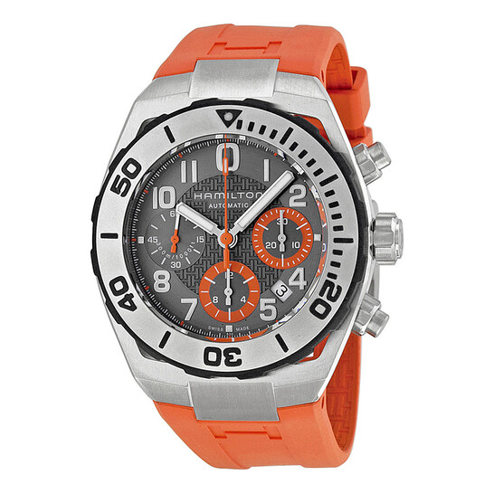 Hamilton Khaki Navy Sub Automatic Chronograph Dark Gray Dial Orange Rubber Men's Watch H78716983 - 546x546