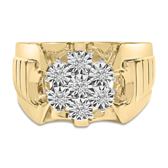 Haus of Brilliance 14K Yellow Gold Plated .925 Sterling Silver 1/3 Cttw Miracle-Set Floral Diamond Cluster Ring-Size 12 - 546x546