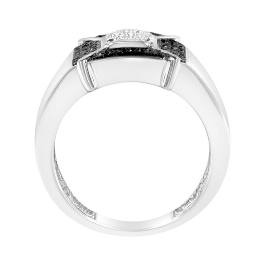 Haus of Brilliance .925 Sterling Silver 3/8 Cttw Composite Enhanced Black and White Diamond Men's Band Ring- Size 12 - 546x546 Image #2