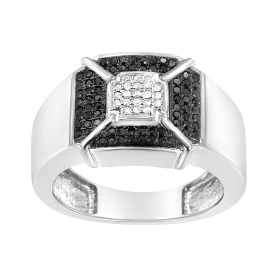 Haus of Brilliance .925 Sterling Silver 3/8 Cttw Composite Enhanced Black and White Diamond Men's Band Ring- Size 12 - 546x546 Image #3