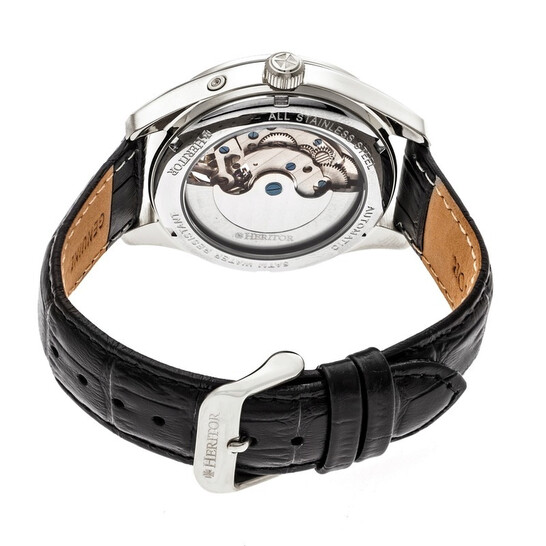 Heritor Sebastian Black Moonphase Dial Black Leather Strap Automatic Men's  Watch HR6902