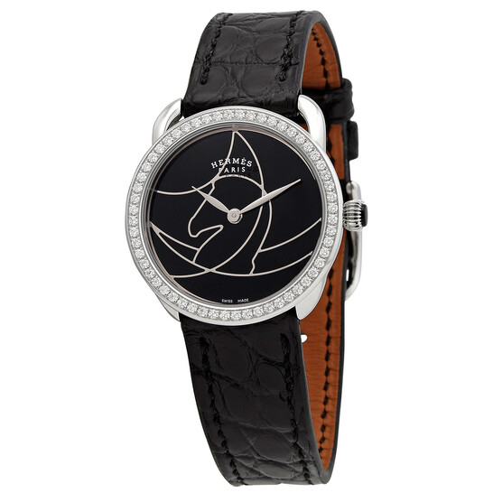 HERMÈS キャバリエ Hermes Arceau Cavales Quartz Black Dial Ladies Watch
