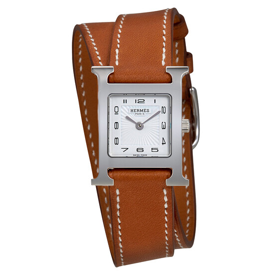 Hermes H Hour White Dial Brown Leather Ladies Watch 036717WW00