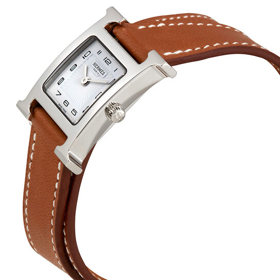 Hermes H Hour White Dial Brown Leather Ladies Watch 036717WW00